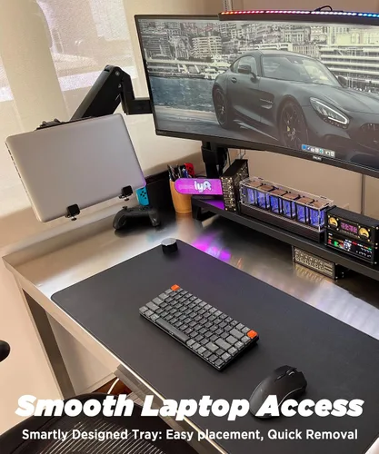 Vista 5 de ULTRARM Bandeja de acero para portátil para monitor y brazo de escritorio, compatible con VESA 75/100, agujeros de montaje de 29 libras de capacidad