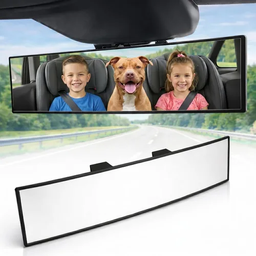 Vista 13 de Espejo retrovisor ICBEAMER de 9.4 pulgadas con clip Tinte azul convexo, vidrio panorámico de gran angular HD, antirreflejo, ajuste universal