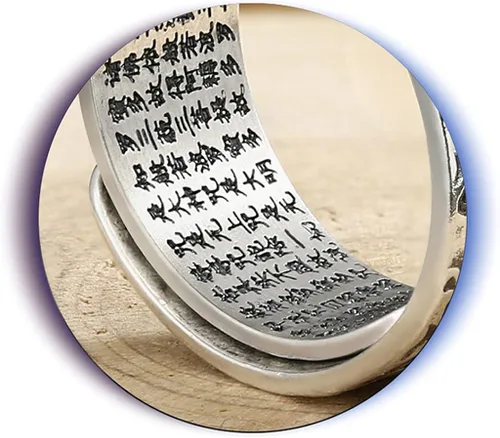 Vista 3 de SANGHAI Feng Shui Pixiu Anillo Feng Shui Pixiu Mani Mantra Protección de Riqueza Anillo Amuleto Riqueza Abierto Abierto Anillo Budista Joyería