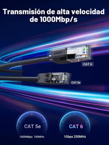 Vista 2 de UGREEN Cable Ethernet Cat 6 trenzado Cat6 Gigabit de alta velocidad 1000Mbps cable de Internet RJ45 blindado cable LAN de red compatible con PC