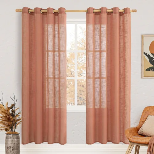 Vista 118 de LAMIT Cortinas de lino marrón caramelo para sala de estar, 84 pulgadas, de lino sintético, texturizado, filtrante de luz, paneles de privacidad