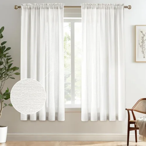 Vista 44 de Melodieux Cortinas de Niveles Semitraslúcidas Negras de 24 Pulgadas de Largo para Cocina, Cafetería, Dormitorio, Ventanas Pequeñas, Aspecto de Lino