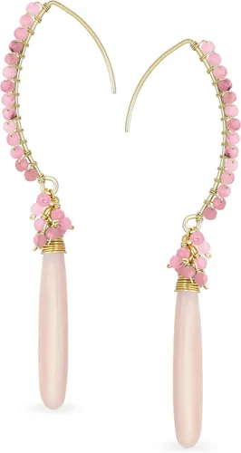 Vista 2 de Aretes colgantes de alambre bohemio con cuentas alargadas lineales con gancho de pescado, delgado, ligero, largo, lágrima, para mujeres