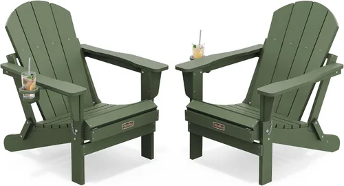 Vista 37 de SERWALL Silla Adirondack plegable para exteriores, silla de patio con portavasos - Ejército