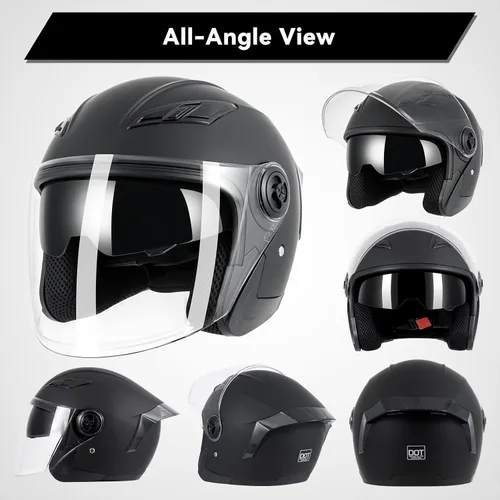 Vista 2 de Casco de motocicleta abierto para adultos 3/4, con doble visera, para moto, scooter, ebike, ciclomotor, para hombres y mujeres, aprobado por el DOT