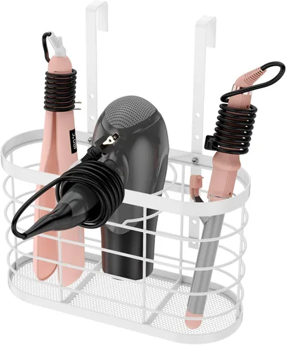 Vista 8 de Organizador de herramientas para el cabello 3 en 1 - Organizador de baño ajustable en altura para montar en pared/puerta de gabinete, debajo