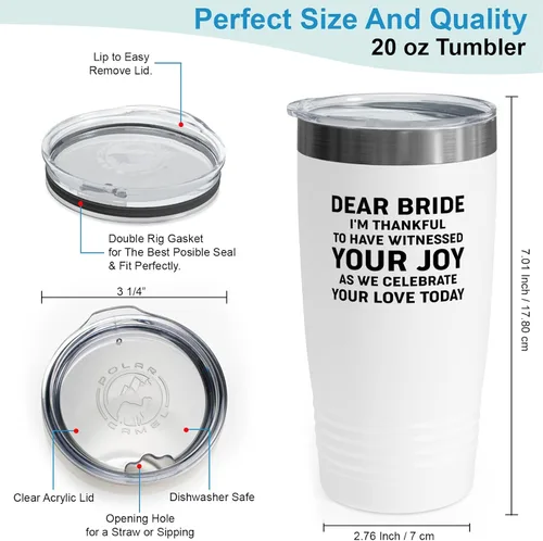 Vista 3 de Bride Gift from Officiant Tumbler 20oz White -Witnessed Joy - Bridal Shower Bride To Be Bachelorette Party Newlywed Wedding Officiant Brother