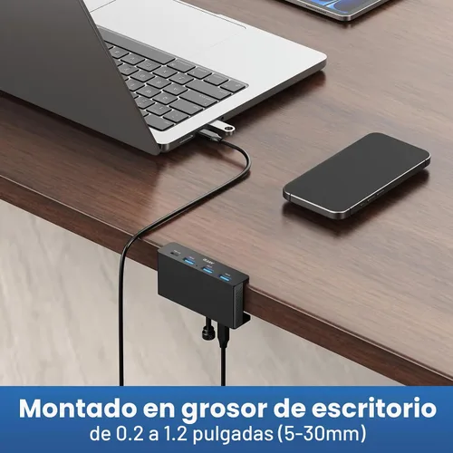 Vista 3 de EJAY Hub USB de montaje en escritorio (3A1C)