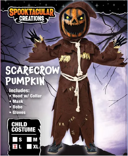Vista 4 de Disfraz con máscara de Halloween para niños con cabeza de espantapájaros, calabaza
