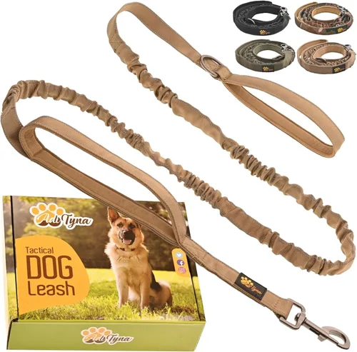 Vista 10 de ADITYNA - Correa elástica táctica para perro, 6-7.5 pies, perros medianos, grandes y XL Shock-absorbing bungee leash with 2 padded handles, metal