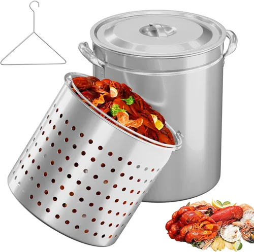Vista 8 de Bonnlo olla de stock de aluminio de 30 cuartos para hervir mariscos, cangrejos y camarones, freír pavo y cocinar tamales al vapor, olla grande