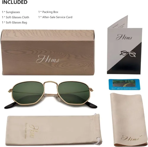 Vista 6 de Hipster. - Lentes de sol polarizados hexagonales para hombre y mujer, diseño geométrico, cuadrados, pequeños, marco de metal vintage, gafas de sol