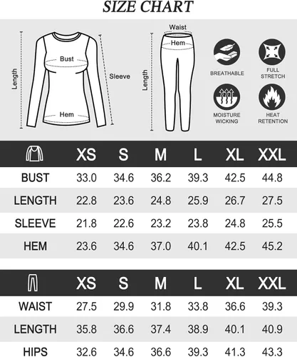 Vista 5 de MRIGNT Conjunto de ropa interior térmica para mujer, forro polar de poliéster suave, capa base larga