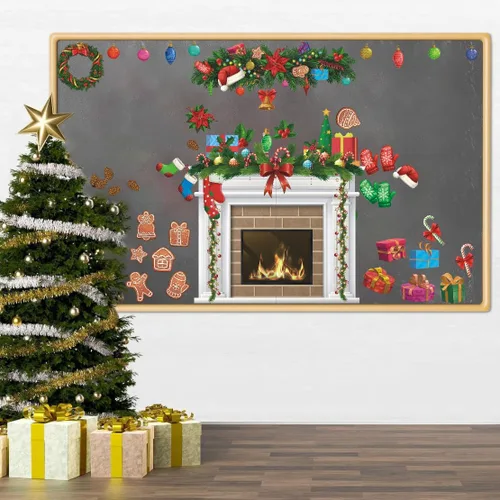 Vista 3 de IARTTOP Calcomanía de tablón de anuncios de chimenea de Navidad, calcomanía de pared para chimenea, decoración de fondo de chimeneas de Navidad