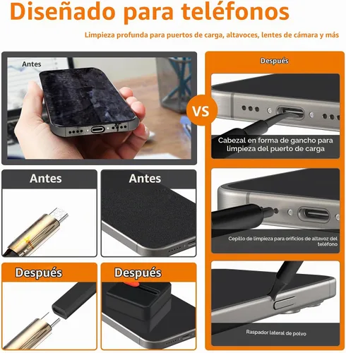 Vista 2 de Kit de limpieza de teléfono celular, kit de limpieza para iPhone para puerto de carga, kit de limpieza de teclado para Airpods/Android/USB