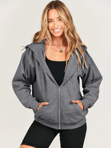 Vista 7 de Prinbara Sudaderas con capucha y cremallera de gran tamaño para mujer, ropa Y2K, linda para adolescentes, niñas, otoño, casual, con cordón
