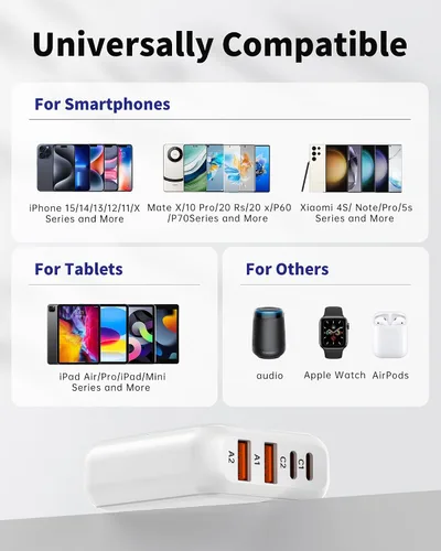 Vista 7 de Cargador USB C de 8 puertos, estación de carga rápida para múltiples dispositivos, concentrador de carga USB multipuerto para iPhone, Samsung
