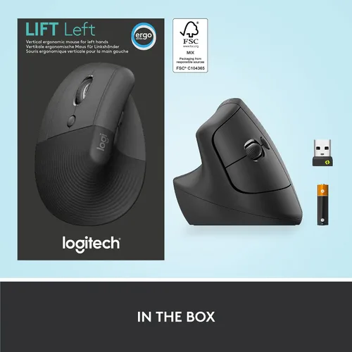 Vista 7 de Logitech Ratón ergonómico vertical vertical para zurdos, inalámbrico, Bluetooth o Logi Bolt USB, clics silenciosos, 4 botones, compatible