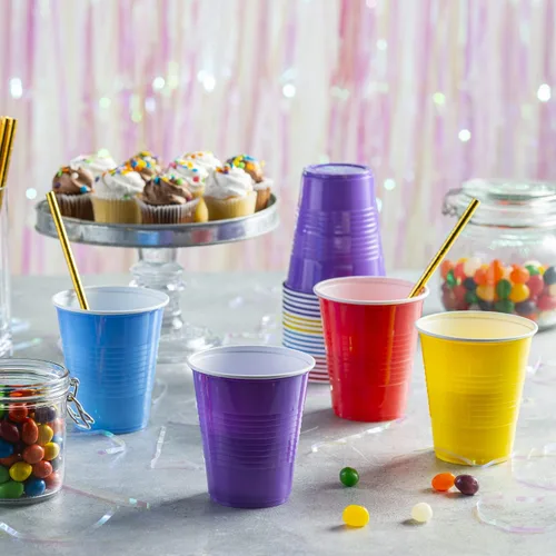 Vista 5 de GUSTO Vasos de plástico desechables para fiestas, 12 onzas, 240 unidades, varios colores, para fiestas, eventos y uso diario, paquete muy cómodo