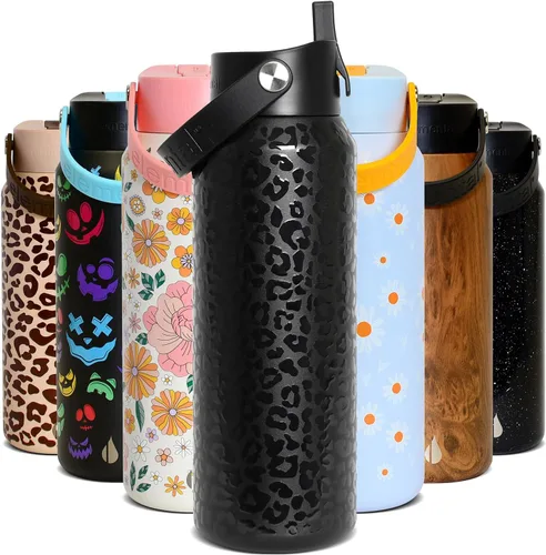 Vista 42 de Elemental Botella de agua aislada de 24 onzas con popote, botellas de agua con núcleo de acero inoxidable 100% a prueba de fugas para viajes, Beige