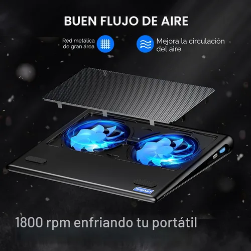 Vista 6 de TeckNet panel de refrigeración para laptop, soporte de panel de refrigeración silencioso para laptop o notebook, ultraliviano y portátil, con 2