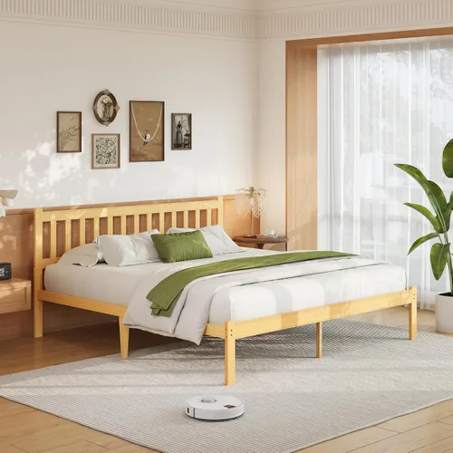 Vista 9 de Askeld Base de cama individual de madera con cabecero, plataforma de bambú sólido de 12 pulgadas de alto, no necesita somier, marco de cama