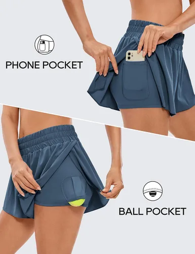 Vista 29 de CRZ YOGA Pantalones cortos de correr 2 en 1 para mujer, cintura alta, secado rápido, para atletismo, gimnasio, descanso, entrenamiento, lindas