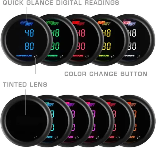 Vista 4 de GlowShift Kit de medidor de temperatura dual digital de 10 colores de 302.0 °F, para refrigerante de agua, aceite, temperatura de transmisión