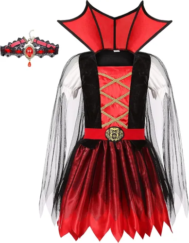 Vista 3 de Soyoekbt Disfraz de vampiro para niñas, disfraz de vampiro de Halloween
