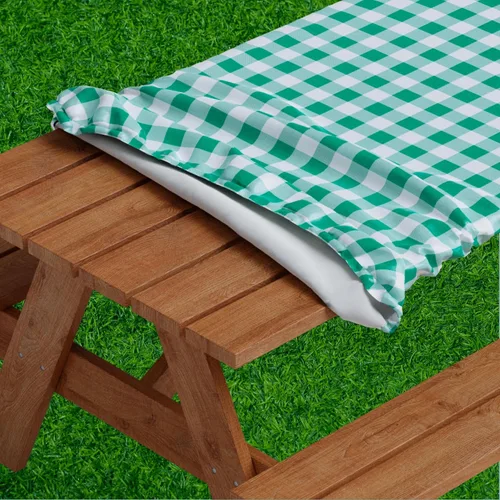 Vista 11 de Sorfey Mantel de picnic ajustado con elástico, vinilo con reverso de franela, se adapta a mesa de 48 x 24 pulgadas, rectangular, a prueba de agua