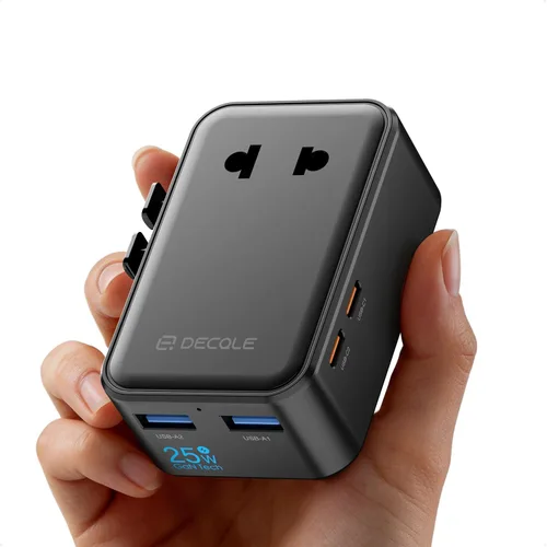 Vista 21 de Adaptador de viaje universal, adaptador de enchufe de viaje internacional con 2 puertos USB-C y 2 puertos USB-A, con toma de corriente AC adicional