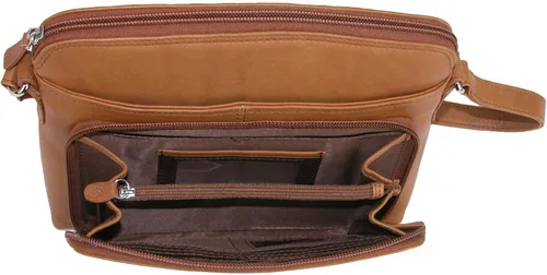 Vista 4 de CTM Bolso bandolera de cuero para mujer con organizador lateral