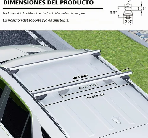 Vista 3 de COWVIE Barras transversales de techo de aluminio de 47 pulgadas para rieles laterales elevados, barras de carga ajustables, capacidad de 165 LBS