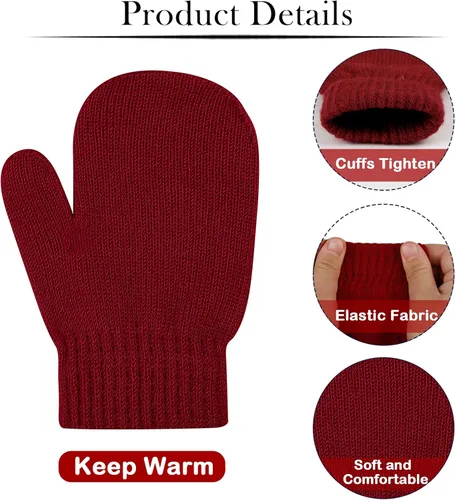 Vista 3 de ONESING 5 pares de mitones negros para bebés, guantes cálidos para recién nacidos, guantes de invierno para bebés y niñas