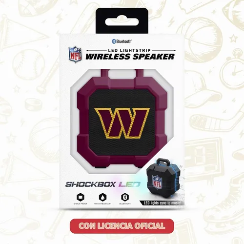 Vista 2 de SOAR NFL Shockbox - Altavoz Bluetooth inalámbrico LED, resistente al agua, IPX4, 5.0 Bluetooth con más de 5 horas de tiempo de reproducción, pequeño