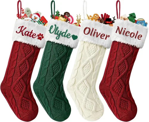 Vista 12 de Dreamdecor - Medias de Navidad personalizadas con nombre y monogramas, medias familiares de 18 pulgadas con placa de cuero para niños, 1 paquete