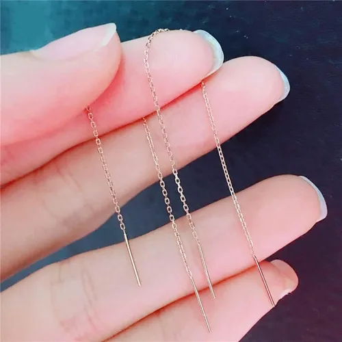 Vista 5 de SAGEKING 2024 New 585 Purple Gold Plated 14K Rose Gold Long O-Shaped Chain Earrings Simple Fashion Earrings For Women Party Jewelry Fashion
