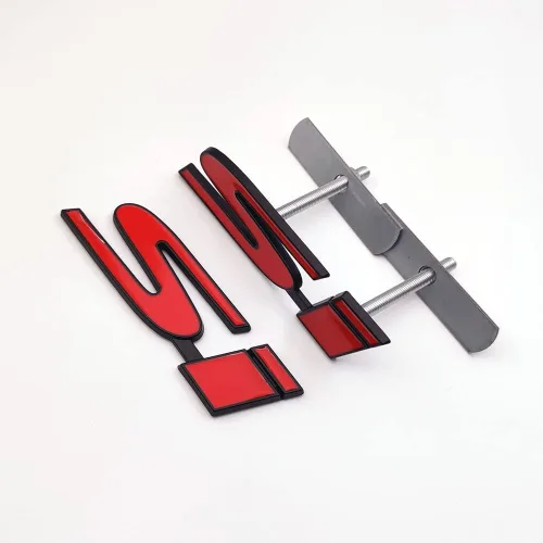 Vista 6 de 1 emblema de metal negro y rojo para parrilla delantera del automóvil + 1 calcomanía 3D para tapa trasera de carreras, calcomanía deportiva