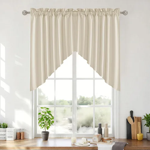 Vista 54 de RYB HOME - Cortinas de café de 24 pulgadas de largo, cortinas cortas de lino traslúcidas para ventana pequeña, cortina de media privacidad con Angora