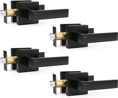 Vista 34 de Gobrico 1 paquete de manijas cuadradas de privacidad para puerta en acabado negro mate, manijas interiores sin llave, reversibles para puertas