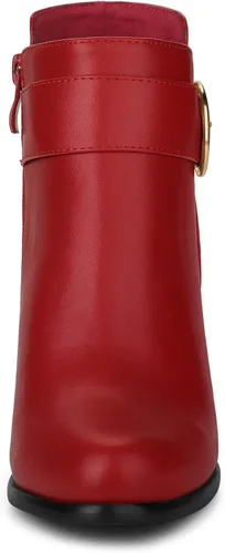 Vista 3 de Allegra K Botines de tacón grueso con hebilla circular y punta redonda para mujer
