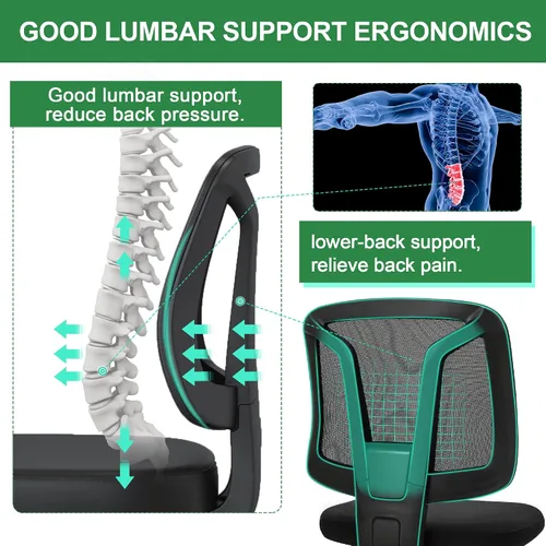 Vista 3 de Silla de oficina giratoria sin brazos de escritorio sin brazos de altura ajustable y soporte lumbar para el hogar