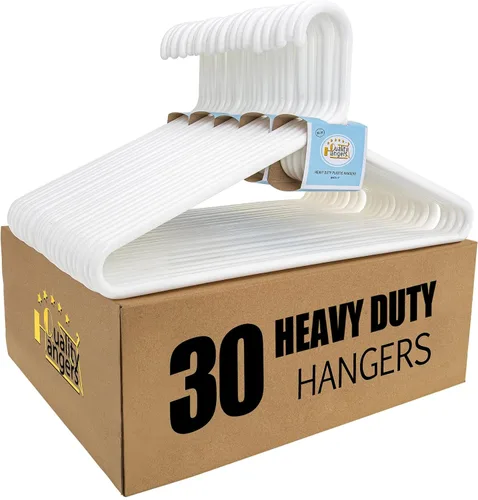 Vista 6 de Paquete de 10 perchas de plástico blanco de calidad, paquete múltiple súper resistentes para ropa, perchas de ropa estándar gruesas y fuertes