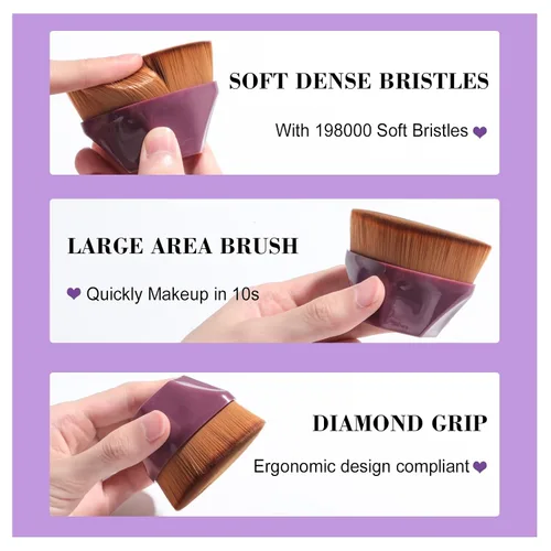 Vista 4 de BS-MALL Brocha para base de maquillaje con 3 esponjas de maquillaje, set de aplicación de base, corrector rubor bronceador (A-morado)