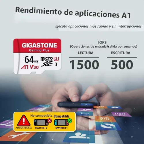 Vista 7 de 【Solo para Switch 1】 Gigastone: 2 unidades de tarjeta Micro SD de 64 GB, Gaming Plus, tarjeta de memoria MicroSDXC para Nintendo-Switch, grabación