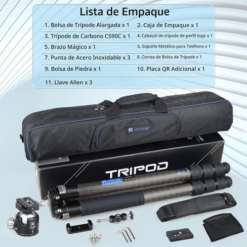 Vista 9 de Trípode compacto ligero de fibra de carbono de 1.57 pulgadas con cabezal de bola de perfil bajo de 1.57 pulgadas, soporte de cámara de viaje
