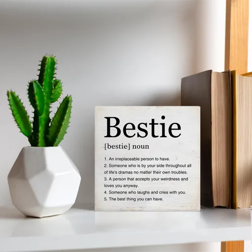Vista 6 de Regalos de Bestie, decoración de madera con texto en inglés «Best Friend», decoración de escritorio de madera, decoración del hogar para estante