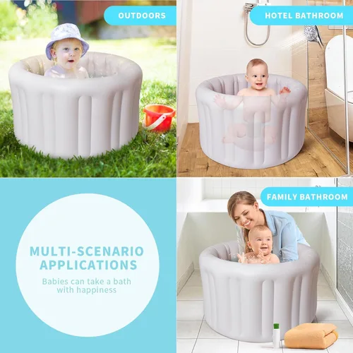 Vista 5 de Bañera inflable portátil para bebés de 6 meses en adelante, piscina plegable para bebés con base antideslizante y asiento de apoyo suave, ideal