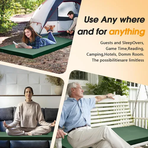 Vista 7 de CYMULA Camping Cot Mattress 3in Memory Foam Sleeping Pad,Soft Warm Non-Slip Camping Mattress Topper with Retaining for Adults,Portable Roll up Pad