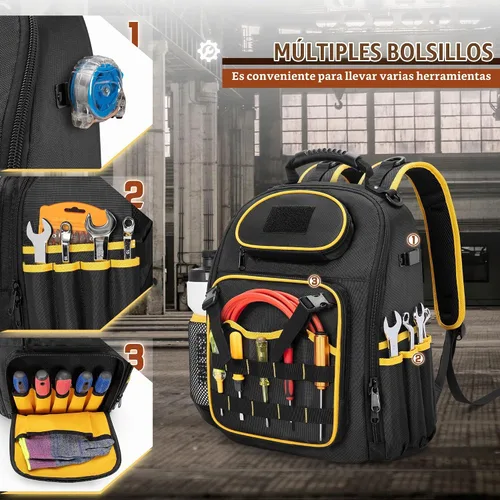 Vista 4 de Mochila de herramientas Marscamd con bolsa de herramientas, bolsa de herramientas resistente con múltiples bolsillos, negra